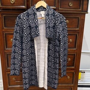 Chico's Navy and White Knit Cardigan